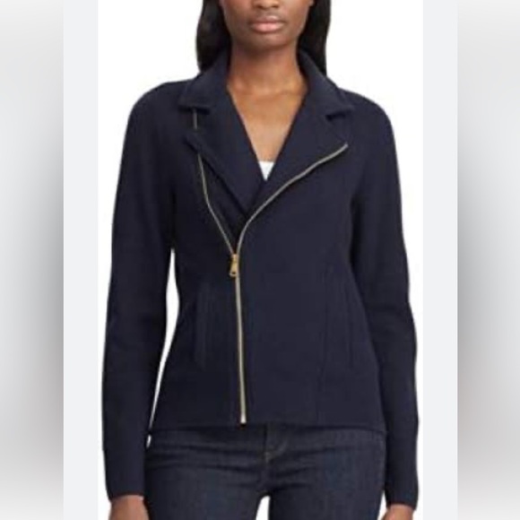 Lauren Ralph Lauren Jackets & Blazers - Lauren Ralph Lauren dark navy blue jacket sweater Cotton Blend Front Zipper 1X